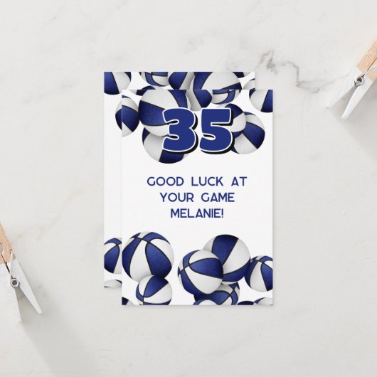 blauwe witte basketbal veel succes bij de wedstrij kaart (Voorkant / Achterkant in situ)