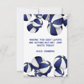 blauwe witte basketbal veel succes bij de wedstrij kaart (Achterkant)