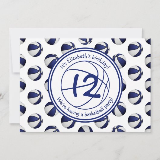 blauwe witte basketbal verjaardag of teamparty kaart (Achterkant)