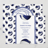 blauwe witte basketbal verjaardag of teamparty kaart (Voorkant / Achterkant)