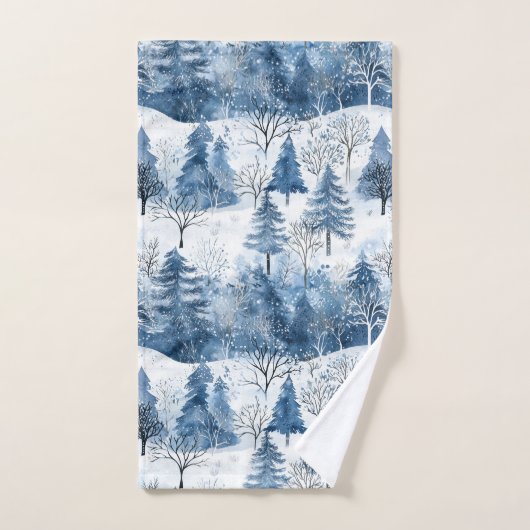 Blauwe Witte Berg Kerstbomen Bad Handdoek (Handdoek)