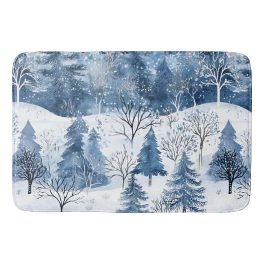 Blauwe Witte Berg Kerstbomen Badmat (Voorkant)