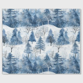 Blauwe Witte Berg Kerstbomen Cadeaupapier (Vlak)