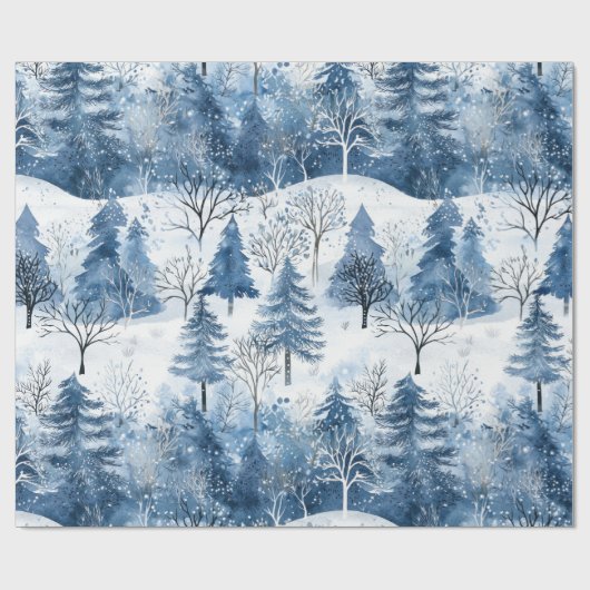 Blauwe Witte Berg Kerstbomen Cadeaupapier (Vlak)