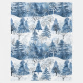 Blauwe Witte Berg Kerstbomen Fleece Deken (Voorkant)