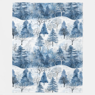Blauwe Witte Berg Kerstbomen Fleece Deken