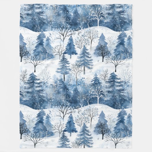 Blauwe Witte Berg Kerstbomen Fleece Deken (Voorkant)