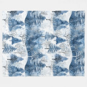 Blauwe Witte Berg Kerstbomen Fleece Deken (Voorkant (Horizontaal))