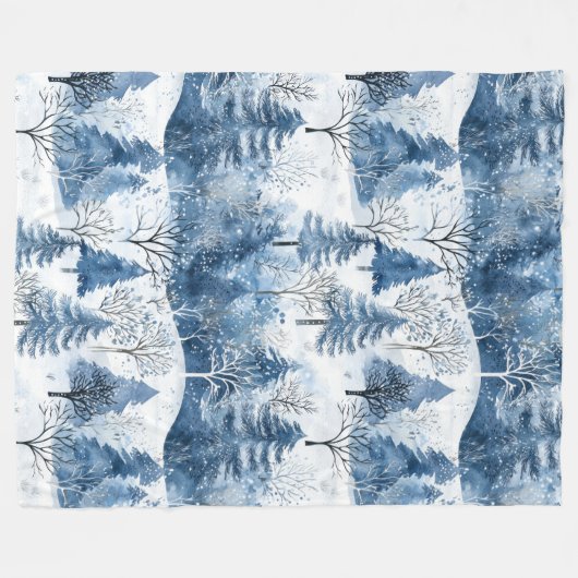Blauwe Witte Berg Kerstbomen Fleece Deken (Voorkant (Horizontaal))