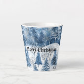 Blauwe Witte Berg Kerstbomen Latte Mok (Voorkant)