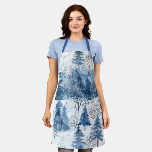 Blauwe Witte Berg Kerstbomen Schort (Gedragen)