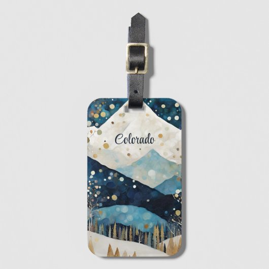 Blauwe Witte Bergen Bagagelabel (Voorkant (verticaal))