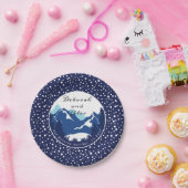 Blauwe, witte bergen en naaldbomen bruiloft papieren bordje (Feest)