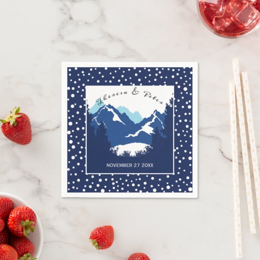 Blauwe, witte bergen en polka-stippen bruiloft servetten (Insitu)