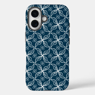 Blauwe witte bladeren Berries Mistletoe Herhalen iPhone 16 Hoesje