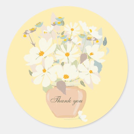 Blauwe witte bloem bouquet roze vase Dank u wel Ronde Sticker (Voorkant)