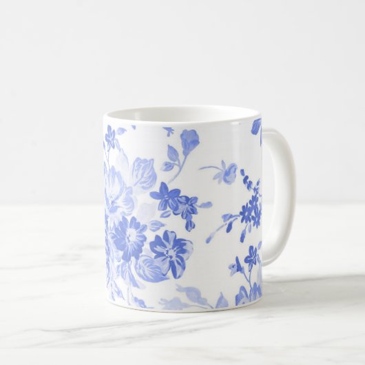 blauwe witte bloem china initiaal aanpasbare zijde koffiemok (Voorkant rechts)