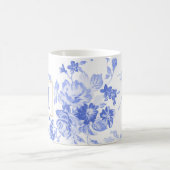 blauwe witte bloem china initiaal aanpasbare zijde koffiemok (Center)