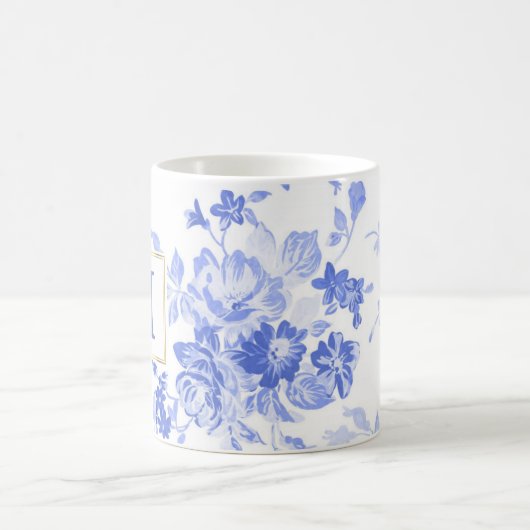 blauwe witte bloem china initiaal aanpasbare zijde koffiemok (Center)