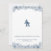 Blauwe Witte Bloem Elegant Eenvoudig Save The Date (Achterkant)