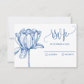 Blauwe witte bloem elegant RSVP kaartje (Voorkant)