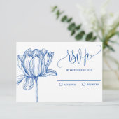 Blauwe witte bloem elegant RSVP kaartje (Staand voorkant)