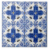 Blauwe witte bloem geïnspireerd op mediterrane sti tegeltje (Voorkant)