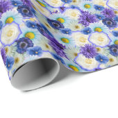 Blauwe Witte Bloemcollage Bruidsfeestje Feest Cadeaupapier (Rol Hoek)