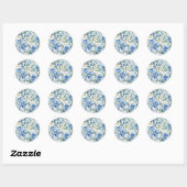 Blauwe Witte Bloemen Aquarel Chic Ronde Sticker (Vel)