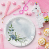 blauwe & witte bloemen botanisch papieren bordje (Feest)