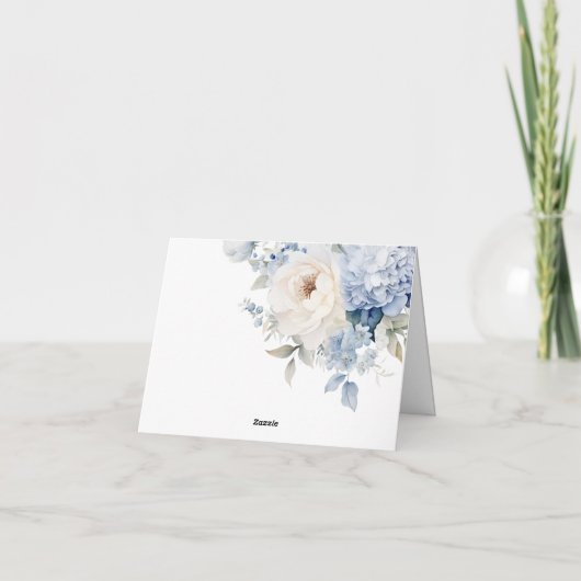 Blauwe & Witte Bloemen Bruiloft Dank u Kaart (Achterkant)