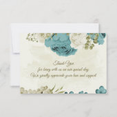 Blauwe witte bloemen groen bruiloft bedankkaart (Voorkant)