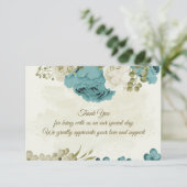 Blauwe witte bloemen groen bruiloft bedankkaart (Staand voorkant)