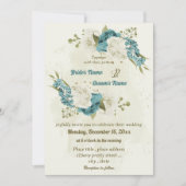 Blauwe witte bloemen groen bruiloft kaart (Voorkant)