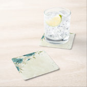 Blauwe witte bloemen groen bruiloft kartonnen onderzetters (Insitu)