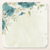 Blauwe witte bloemen groen bruiloft kartonnen onderzetters (Voorkant)