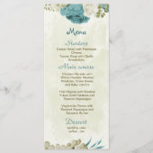 Blauwe witte bloemen groen bruiloft menu (Voorkant)