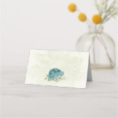 Blauwe witte bloemen groen bruiloft plaatskaartje (Achterkant)