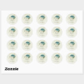 Blauwe witte bloemen groen bruiloft ronde sticker (Vel)