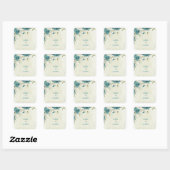 Blauwe witte bloemen groen bruiloft vierkante sticker (Vel)