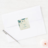 Blauwe witte bloemen groen bruiloft vierkante sticker (Envelop)