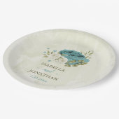 blauwe witte bloemen groen wedding papieren bordje (Gekanteld)