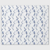 Blauwe & witte bloemen op een stengel cadeaupapier (Vlak)