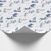 Blauwe & witte bloemen op een stengel cadeaupapier (Hoek)