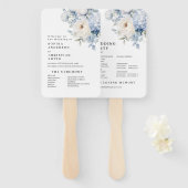 Blauwe & Witte Bloemen Trouwprogramma Handwaaier (Voorkant en achterkant)