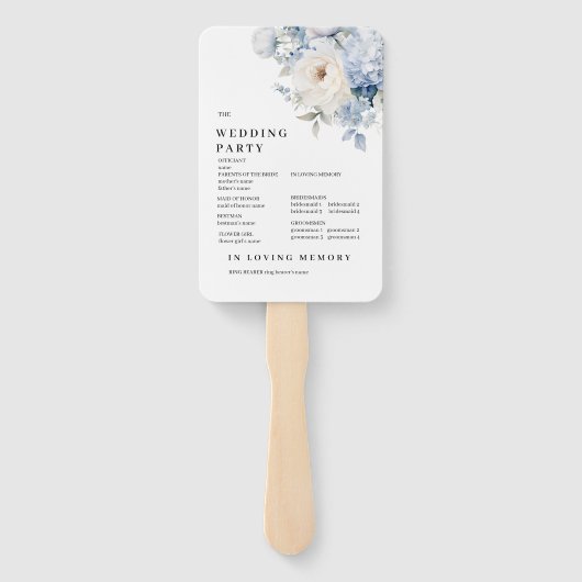 Blauwe & Witte Bloemen Trouwprogramma Handwaaier (Achterkant)