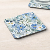 Blauwe Witte Bloemen Waterverf Chic Bier Onderzetter (Linkerzijde)