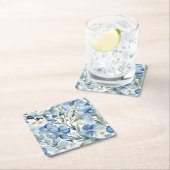 Blauwe Witte Bloemen Waterverf Chic Kartonnen Onderzetters (Insitu)