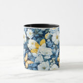 Blauwe Witte Bloemvlinder Naadloze Achtergrond Mok (Midden)