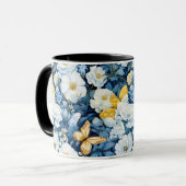 Blauwe Witte Bloemvlinder Naadloze Achtergrond Mok (Voorkant links)